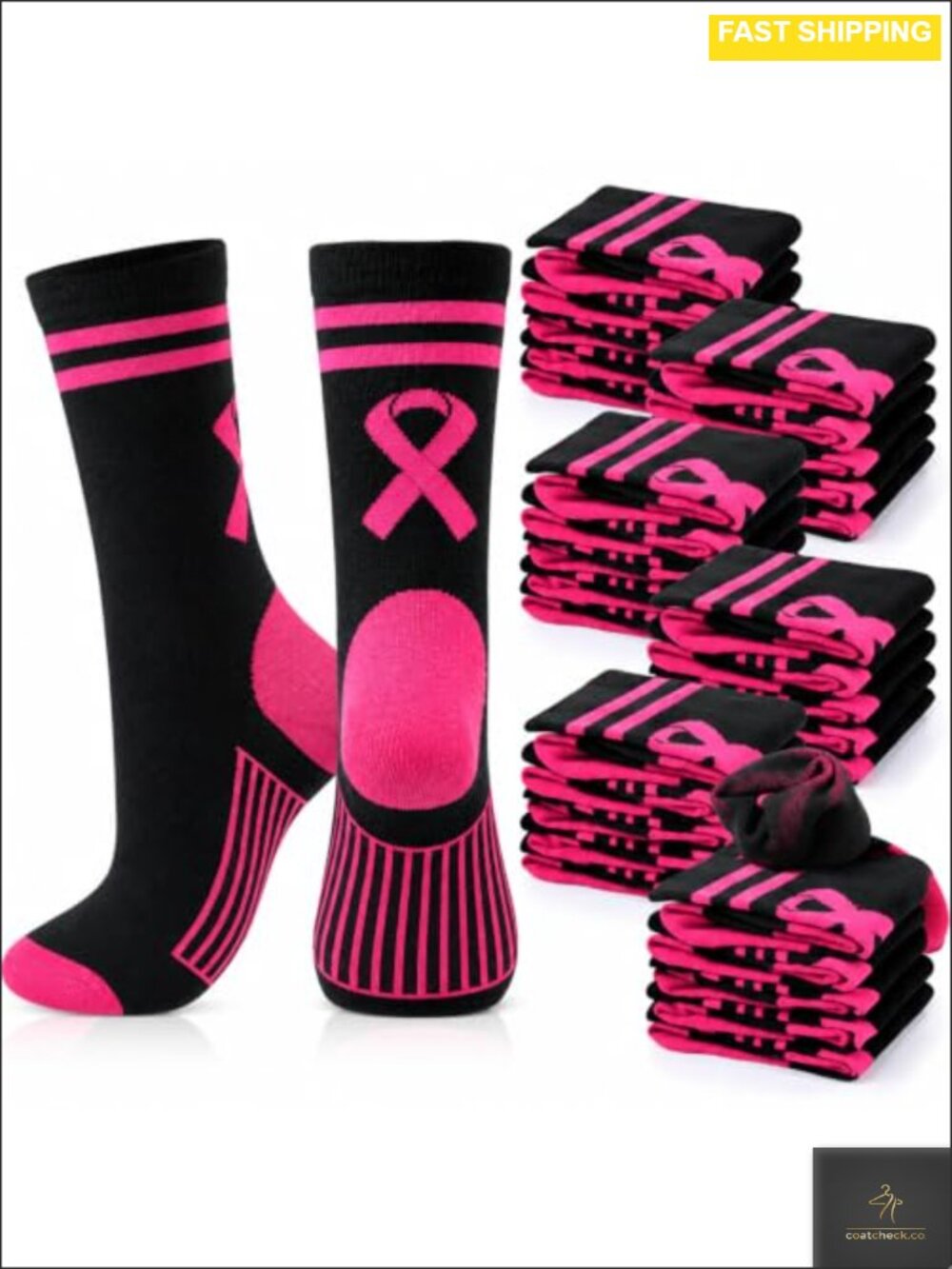 Breast Cancer Awareness Over the Calf Athletic Socks Polyester Pink Ribbon